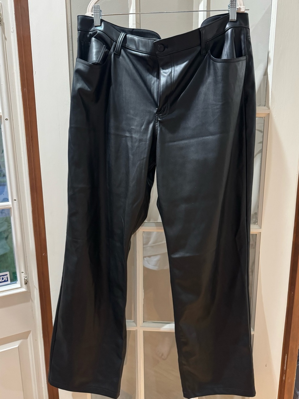 Black Faux Leather Straight Long- Leg Women’s Pants (The Baggy Low Rise Long)